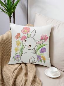 1pc/4pcs Spring Easter Rabbit Flower Egg Letter Polyester Printed Pillow Cover, 45x45cm, Room Decor, Bedroom Decor, Sofa Decor (Without Pillow Insert) - Multicolor - View 16