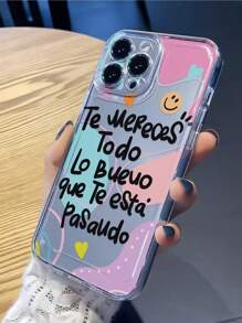 Funda de teléfono transparente, delgada y a prueba de golpes con estampado artístico de rostro sonriente y patrón de letras, compatible con modelos de 16/16 Pro Max/XR/7/8, 15 Pro Max/12 Pro Max/13 Pro Max/14 Pro Max, 13/14/11/12 y modelos de teléfono Redmi, resistente al agua y a los arañazos