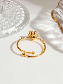 Uworld 1 Pieza Anillo abierto de acero inoxidable con baño de oro de 18K en forma de camelia francesa simple para uso diario de la mujer, adecuado para uso diario, vacaciones, festivales, fiestas, bodas, etc.