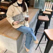 Printed Canvas Wristlet Pouch With Plush Lining, Retro Smiling Face Cosmetic Bag, Multifunctional Organizer For Makeup, Keys, Phone, Pen, Coins - Large Capacity