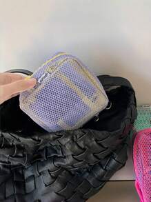1pc Spring New 3 Colors Mesh Small Square Makeup Bag Travel Mini Solid Color Cosmetic Storeage Pouch - Multicolor - View 5
