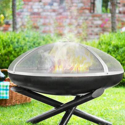 Fire Pit Cover Lid, 27" Or 30" Or 36" Or 40" Or 27" Or 20" Portable Firepit Spark Screen, 304 Or 201 Stainless Steel Steel Metal Cover, Easy-Opening Outdoor Wood Burning And Camping Stove Accessory, For Outdoor Patio Fire Pits Backyard