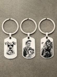 1PC Custom Carved Photo And Text Keychain - Black Alloy Dog Tag Design With Heart-Shaped Embellishment - Ideal Gift For Men, Boyfriends, And Family - Unique Christmas Gift, Dog Gift,Apparel Accessories,Chic Autumn,Boyfriend,Girlfriend,Family,Friends