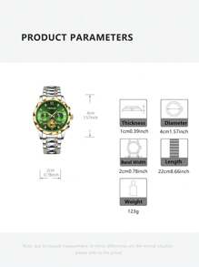 1 reloj de pulsera de cuarzo multifuncional con correa de acero en tono dorado para hombre, con diamantes luminosos, informal y de negocios