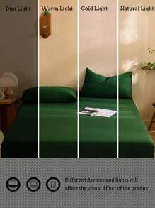 3pcs Soft & Comfortable Brushed Woven Fitted Sheet Set (1*Fitted Sheet + 2*Pillowcases), Olive Green, Suitable For Bedroom, Guest Room, All Season, Machine Washable