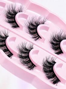 5pairs/Set Natural Faux Mink Hair Fluffy Manga Lashes Clear Band Eyelashes Japanese Cosplay Faux Mink Lashes Dramatic Anime Lashes,Cat Eye Fox Eye Imitation Mink False Eyelashes Sexy Lashes Extension Makeup Cat Eye False Eyelashes 3d Faux Mink Eyelashes Soft Natural Makeup,Pink Leaf Tray, Suitable For Travel,Work Party Carrying,Nice Gift,Christmas Gift For Women - 交叉款 - 查看 7