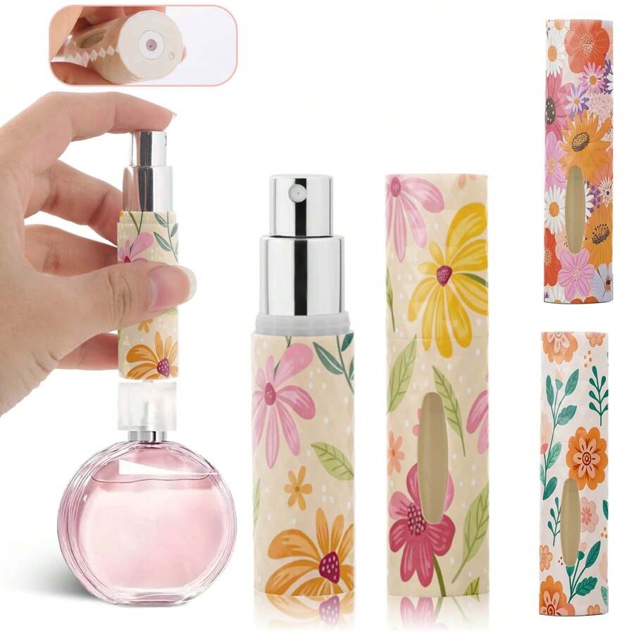 Botella de spray de perfume compacta de 1 pieza - Atomizador de perfume recargable de tamaño de viaje de 0,17 oz - Material: patrones florales brillantes - Dispensador de perfume recargable para usar en cualquier lugar