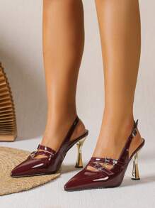 女士尖头高跟鞋，细跟，百搭性感法式通勤工作鞋，不易疲劳，大码 41-43，2025 年春夏 - 棕色 - 查看 1