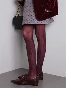 1pc Women High-End Vintage Metallic Thread Vertical Striped Shaping Pantyhose, Sexy & Fashionable