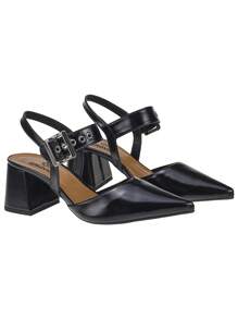 Women's Pumps Open Toe Comfortable High Heel Block Buckle Eyelet 18,400 - Black - View 5