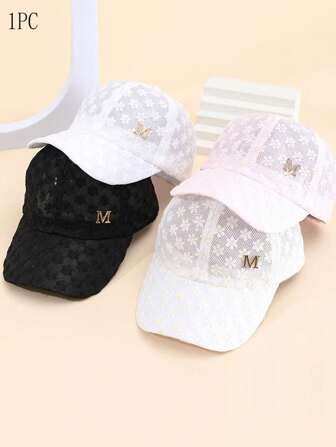 1pc Women's Spring/Summer Daisy Mesh Lace Floral Print Minimalist Metal Logo Decorated Lightweight Breathable Sun Visor Cap, Suitable For Travel, Party, Everyday Wear