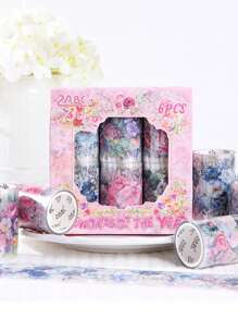 6 Rollen Schönes Blumenmuster PET wasserfestes Klebeband für DIY Scrapbooking, Journaling und Foto-Collagen Dekorative Aufkleber Rollen - Geschenk für Freunde zum Schulstart