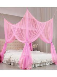 四角柱帘床罩 典雅蚊帐 四门蚊帐 蚊帐床罩 悬挂式蚊帐（圆顶蚊帐 单门） 家用卧室天幕蕾丝窗帘 蕾丝床罩帘 公主床顶蚊帐（无灯）