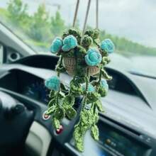 1 pieza Planta de crochet linda para espejo retrovisor de carro/decoración de habitación, accesorio colgante hecho a mano para espejo de carro estilo bohemio, adecuado para mujeres y niñas, decoración estética interior verde del carro, adorno colgante para camión para hombres