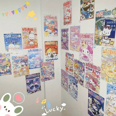 Sanrio 24 pósters decorativos de personajes Sanrio, decoraciones de fiesta de cumpleaños, tema de personajes adorables de Sanrio, papeles tapiz decorativos, 24 patrones diferentes, regalos, decoración de habitación, decoración del hogar, decoración del baño, decoración del dormitorio, decoración de la sala de estar, decoración de la casa, papel tapiz de la sala de estar, pegatinas, decoración escolar, sorpresa escolar, decoración del dormitorio