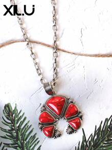 1 set de collar con colgante y aretes de estilo retro y país del oeste antiguo con diseño exagerado de color turquesa al estilo del Día de San Valentín para mujeres