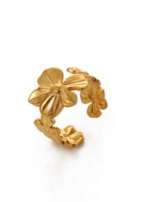 COINBUFF Anillo abierto de acero inoxidable elegante y con estilo con diseño floral