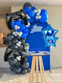 Juego de 74 piezas / 2 piezas de decoración de arco de juego en azul y negro, incluye control de juego, globo de papel de aluminio, globo de estrella azul, adecuado para cumpleaños de juegos, fiesta con tema de juegos, accesorios para fotos, decoraciones para fiestas en el hogar