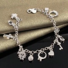 Hot 925 Sterling Silver Valentine Gift Jewelry Fashion Bracelets Cute Women Lady Wedding Charms