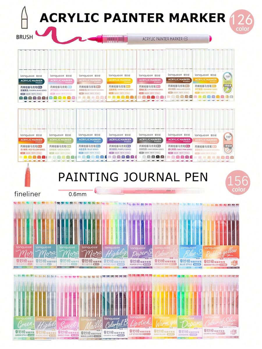Languo 288pcs 1 Set High Capacity Color Drawing Pens, Student Artist ...