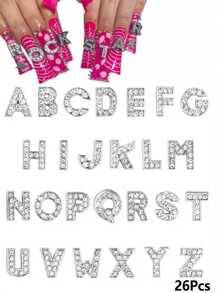 26Pcs, 3D 26 English Letter Nail Art Charms With Rhinestones, Alloy Letter Nail Art Accessories English Jewelry For Decorative Accessories Diy Nail Charms Nail Gems Nail Supplies Nails
