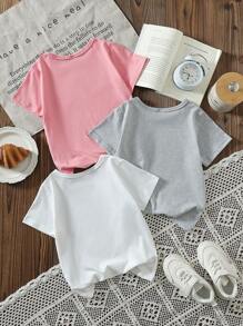 2-3pcs/Pack Summer Round Neck Printed T-Shirts - Multicolor - View 2