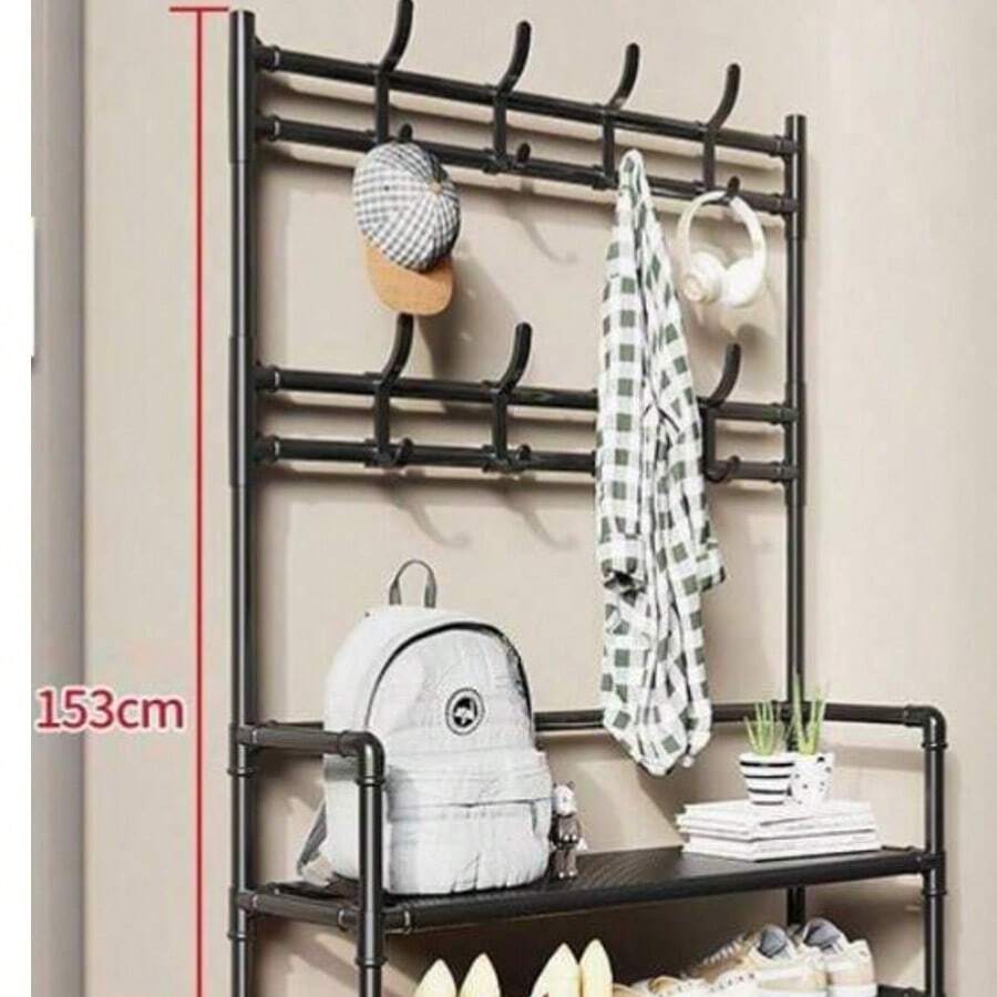 White Shoe Rack For Home Use- Multi-Layer Single Door Shoe Rack For Renting/Subletting- Integrated Iron Clothes Hat Rack - Floor-Standing Dormitory - Multi-Functional Shoes And Hats Rack - Selective Carbon Steel Tube - Diversified Placement - Structurally Steady - Easy To Install - High-Capacity Storage - Strong Bearing Capacity, Not Easily Deformed - Open Shelf For Convenient Retrieval - Not Easily Rusty. - White - View 1