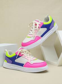 玫红色和白色拼接百搭时尚吸睛男女休闲低帮步行鞋百搭舒适透气运动健身跑步鞋适合节日聚会礼物 - 彩色 - 查看 2