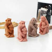 1pc DIY Tree Stump Mother Son Bear Candle Mold Handmade Sitting Animal Soap Resin Plaster Mold Mother Child Monkey Making Tool Desk Decor Gifts