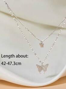 1 件优雅双层蝴蝶吊坠链项链，时尚百搭颈链，适合女性度假和日常佩戴