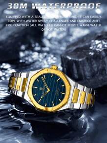 1 Stück elegante Herren Geschäftsuhren im Retro-Goldton aus rostfreiem Stahl, 30M wasserdicht, leuchtend, Quartz, Mode-Stil Herrenuhren als Geschenke für Väter