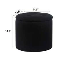 Round Storage Ottoman, Fabric Small Foot Rest Stool With Removable Lid, For Dorm, Living Room, Couch, Bedroom Back To School Dormitory Storage - Black - View 5