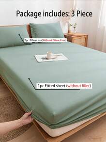 1 Set Of 3pcs Mint Green Soft Brushed Bedsheet Set