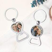 定制个性化照片/文字开瓶器钥匙扣，心形和圆形开瓶器钥匙圈，送给男朋友爸爸丈夫生日周年纪念父亲节的理想礼物