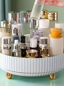 1 pièce Élégante boîte de rangement maquillage rotative à 360 degrés, plateau de vanité grande capacité, support circulaire en plastique multifonction pour parfum, étagère de rangement pour bureau
