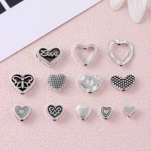 50/100 件银心形、心形、蝴蝶心形合金隔珠，DIY 珠宝制作手链、项链、情人节、春季礼物