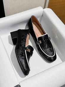 Mengshangli Damen Plateau-Absatz Slip-On Geschlossene Zehe Mittlerer Absatz Oxfords, Britischer Stil Leder Casual Schuhe, Vielseitig, Elegant, Damen Pumps, Mary Janes, Loafer für Damen - Schwarz - Übersicht 7