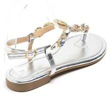Summer Fashion Rhinestone Decor Flat Thong Sandals - Silver - View 5