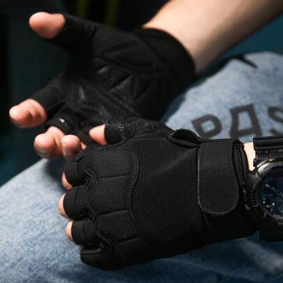 1 Pair Black Fingerless Fitness Gloves, Multi-Purpose Workout Gloves, Outdoor Tactical Fingerless Gloves Suitable For Cycling, Shooting, Hunting, Motorcycling, Climbing, Outdoor Work