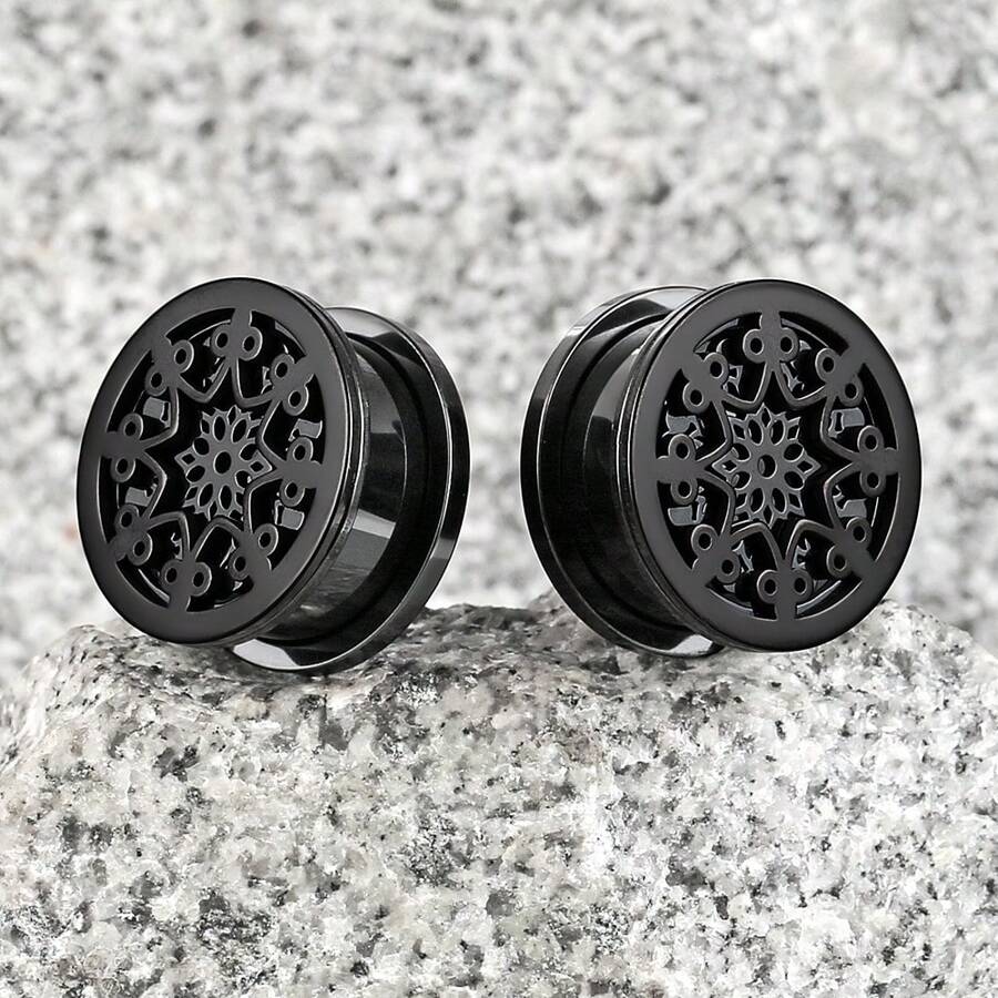 2 件装 316 不锈钢圆形镂空耳塞扩张器耳洞扩张器穿孔女士男士身体饰品 - 多色 - 查看 1