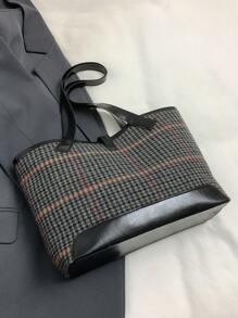 Contrast Binding Shoulder Tote Bag Casual Double Handle For Work School Bag For Graduate, Teen Girls, Freshman, Sophomore, Junior & Senior In College, University & High School, Perfect For Outdoors ,Travel & Back To School