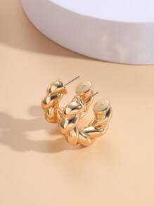 1 Pair Exaggerated Retro C-Shaped Earrings With Chunky Cable Texture, Suitable For Women's Daily And Party Wear
