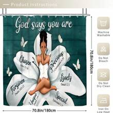 4 件套女孩浴帘套装、励志格言浴帘、非裔美国女孩浴帘、浴室装饰浴帘、防水面料浴室装饰浴帘 12 个挂钩、防滑浴室垫、马桶垫套装、浴室垫、马桶座垫、防滑 U 型垫、12 个挂钩浴帘、70.8 英寸 X 70.8 英寸秋季装饰浴室配件返校 - 彩色 - 查看 6