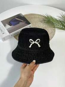 渔夫帽，春夏同款蝴蝶刺绣遮阳牛仔渔夫帽，磨边牛仔帽，纯色牛仔帽，牛仔帽，牛仔渔夫帽，韩版复古渐变色渔夫帽 - 牛仔蝴蝶結漁夫帽 - 查看 14