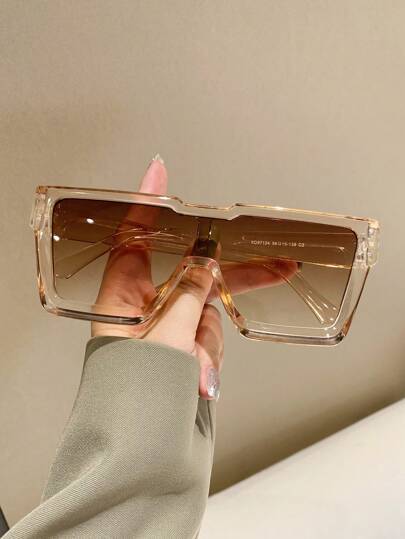 Square Oversized Rimless Fashion Glasses, 2025 New Round Face Flattering Beach Wear For Summer Beach Vacation,Outdoor,Travel