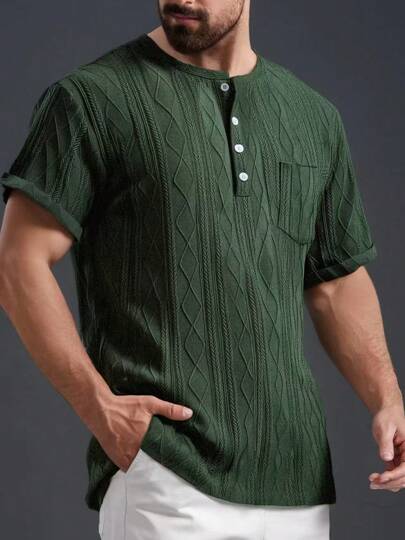 Camiseta casual de hombre con bolsillo, de unicolor
