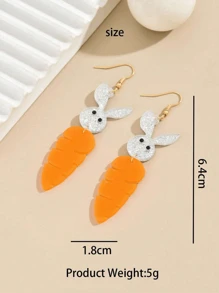 1 par de pendientes creativos y novedosos con diseño de conejo y zanahoria, aptos como regalo para niños y niños pequeños