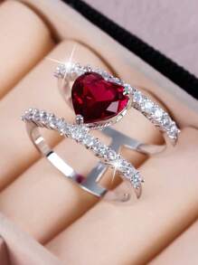 1 件浪漫心形锆石戒指，情人节礼物，结婚周年纪念礼物，送给女朋友、妈妈、母亲、母亲节、礼物 - 愛心 - 查看 6