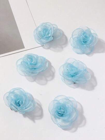 6 قطع من مشابك شعر مزينة بزهور من الأورجنزا الشفافة، مثالية للعطلات والشمس، مشابك ذات تصميم مشبك آمن