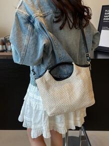 休闲轻便拼色编织单肩手提包，多功能购物袋。时尚编织手提包，设计女士手拿包，晚装包。复古大容量编织沙滩包，度假单肩斜挎包